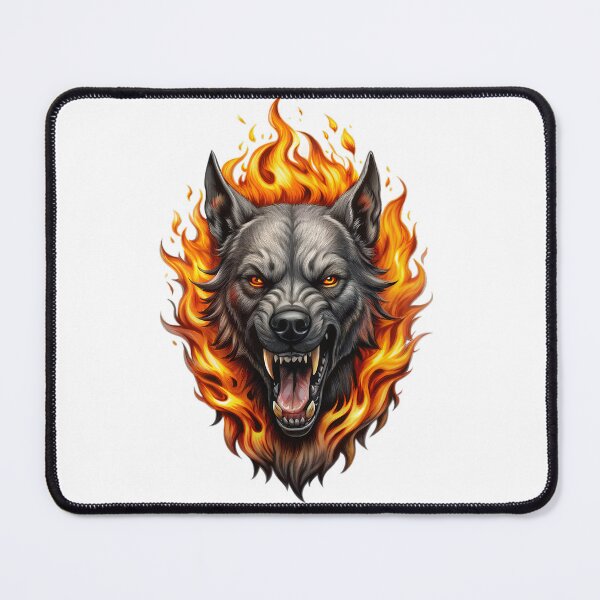 Item preview, Aggressive snarling wolf head engulfed in blazing fire designed and sold by Rostislav Bouda.