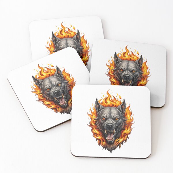 Item preview, Aggressive snarling wolf head engulfed in blazing fire designed and sold by Rostislav Bouda.