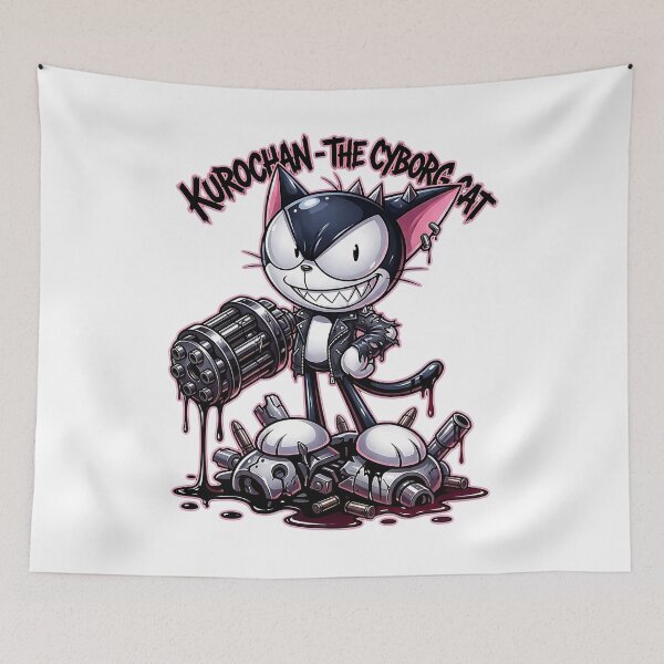 Item preview, Curochan The Cyborg Cat: Cyberpunk Anime Cat in Tattered Leather Jacket designed and sold by CuteKats.