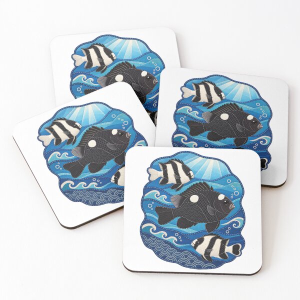 Item preview, Domino and Striped Damselfish Ocean Patchwork Art designed and sold by KenworksDigital.