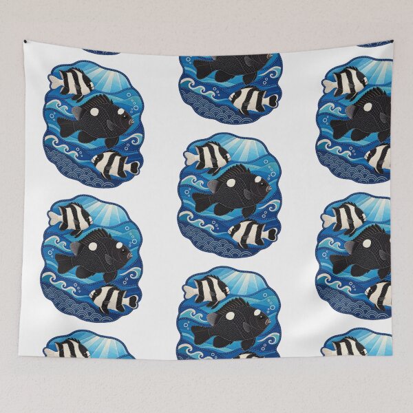 Item preview, Domino and Striped Damselfish Ocean Patchwork Art designed and sold by KenworksDigital.