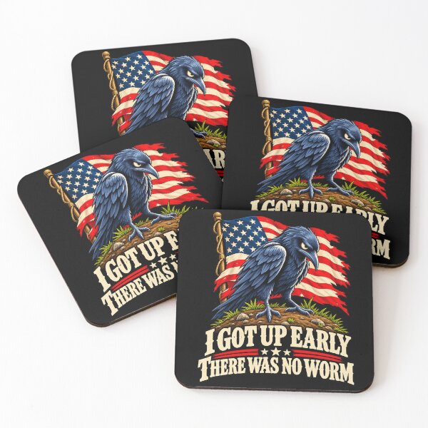 Item preview, I Got Up Early There Was No Worm Funny Patriotic Raven Bird designed and sold by Rtcraftani.