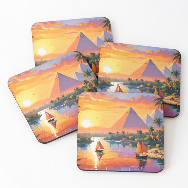 Item preview, Golden Nile Dreams – Egyptian Pyramids at Sunset designed and sold by tambanow.