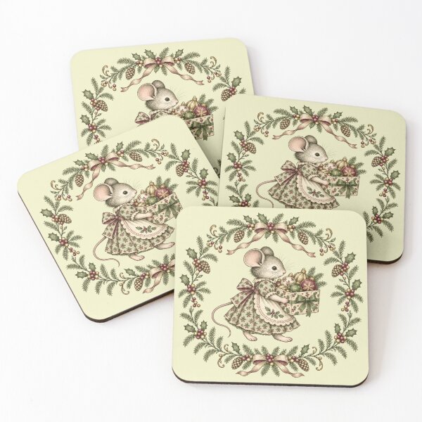 Item preview, Vintage Christmas Mouse Ornament Wreath Green Toile Illustration designed and sold by Meandmyshop.
