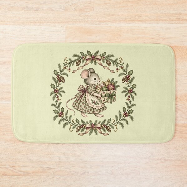 Item preview, Vintage Christmas Mouse Ornament Wreath Green Toile Illustration designed and sold by Meandmyshop.