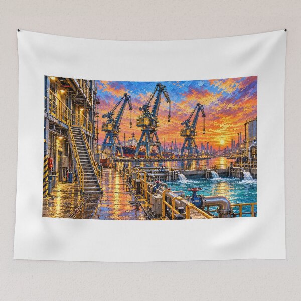 Item preview, Industrial port at sunset designed and sold by JJESTOICO.