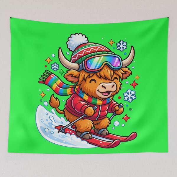 Item preview,  Skiing Highland Cow – Rainbow Winter Adventure designed and sold by JanRizz.