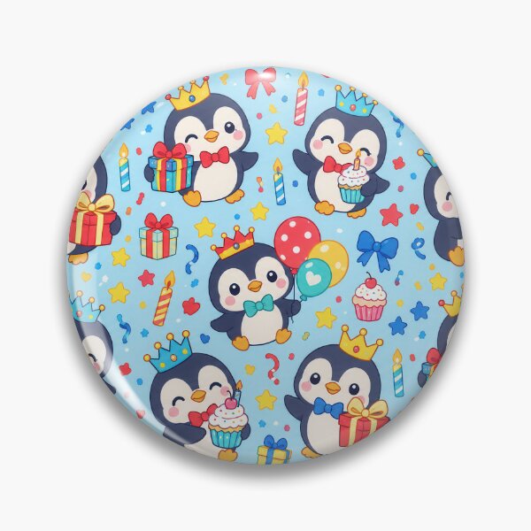 Item preview, Cute Kawaii Birthday Penguins with Crowns and Cupcakes Pastel Pattern designed and sold by Soft Berry Studio.