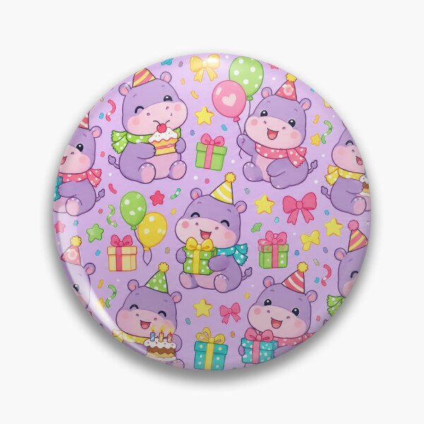 Item preview, Cute Kawaii Birthday Hippos with Cakes and Balloons Pastel Pattern designed and sold by Soft Berry Studio.