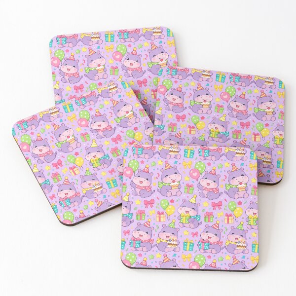 Item preview, Cute Kawaii Birthday Hippos with Cakes and Balloons Pastel Pattern designed and sold by Soft Berry Studio.