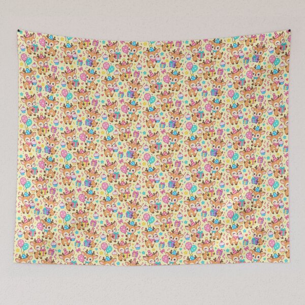 Item preview, Cute Kawaii Birthday Deer with Balloons and Gifts Pastel Pattern designed and sold by Soft Berry Studio.