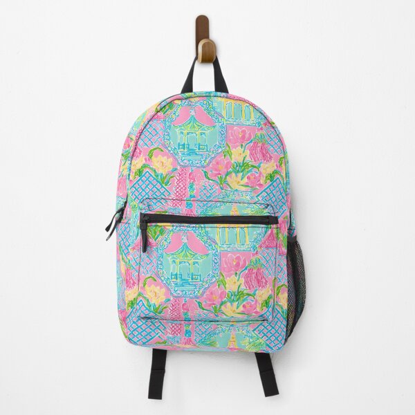 Item preview, Preppy pagoda, chinoiserie lattice and tassels on bubble gum pink designed and sold by SophieClimaArt.