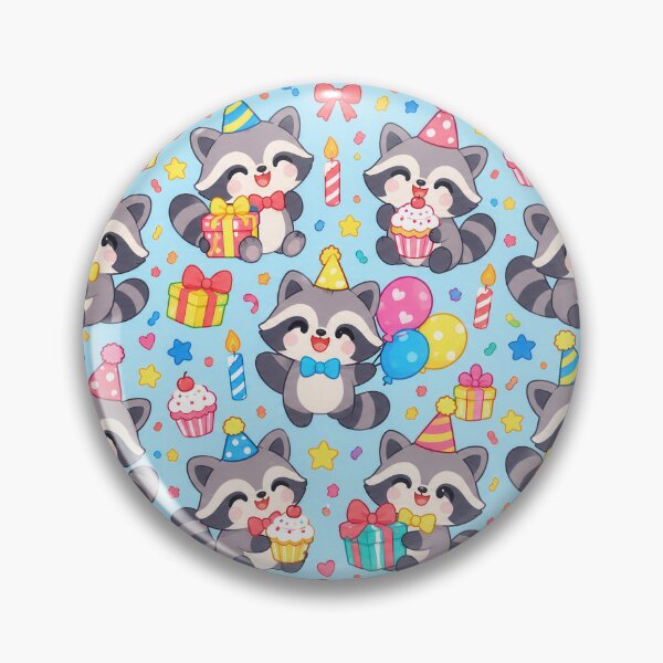 Item preview, Cute Kawaii Birthday Raccoons with Cupcakes and Party Hats Pastel Pattern designed and sold by Soft Berry Studio.