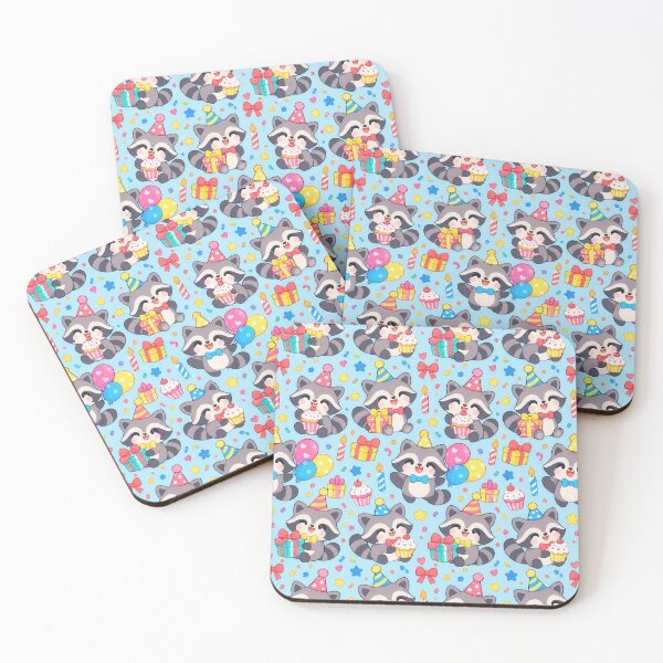 Item preview, Cute Kawaii Birthday Raccoons with Cupcakes and Party Hats Pastel Pattern designed and sold by Soft Berry Studio.