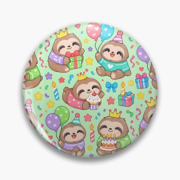 Item preview, Cute Kawaii Birthday Sloths with Crowns and Balloons Pastel Pattern designed and sold by Soft Berry Studio.