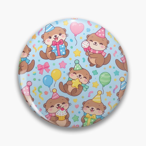 Item preview, Cute Kawaii Birthday Otters with Balloons and Presents Pastel Pattern designed and sold by Soft Berry Studio.