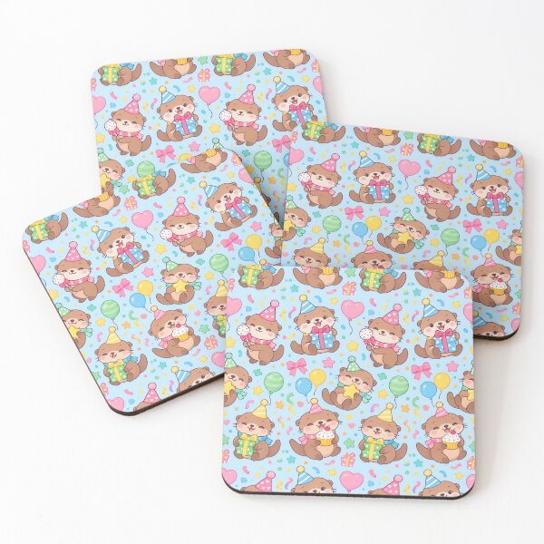 Item preview, Cute Kawaii Birthday Otters with Balloons and Presents Pastel Pattern designed and sold by Soft Berry Studio.