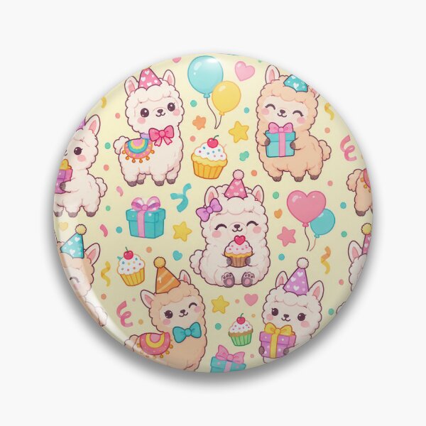 Item preview, Cute Kawaii Birthday Alpacas with Cupcakes and Balloons Pastel Pattern designed and sold by Soft Berry Studio.