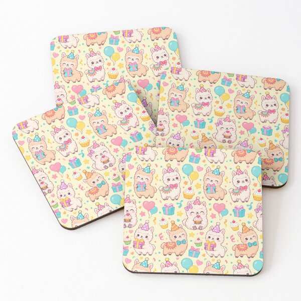Item preview, Cute Kawaii Birthday Alpacas with Cupcakes and Balloons Pastel Pattern designed and sold by Soft Berry Studio.