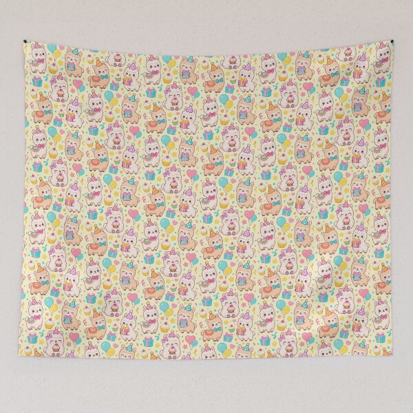 Item preview, Cute Kawaii Birthday Alpacas with Cupcakes and Balloons Pastel Pattern designed and sold by Soft Berry Studio.