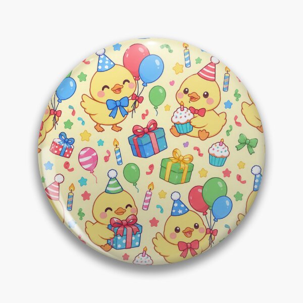 Item preview, Cute Kawaii Birthday Ducklings with Balloons and Cupcakes Pastel Pattern designed and sold by Soft Berry Studio.