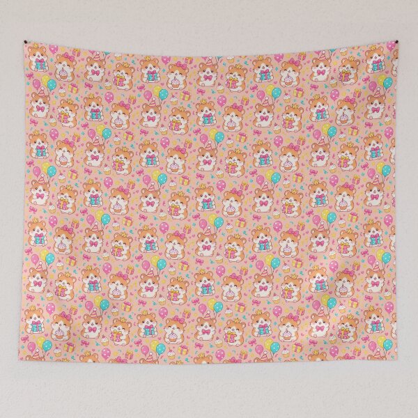 Item preview, Cute Kawaii Birthday Hamsters with Party Crowns and Gifts Pastel Pattern designed and sold by Soft Berry Studio.