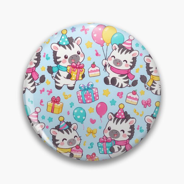 Item preview, Cute Kawaii Birthday Zebras with Party Hats and Balloons Pastel Pattern designed and sold by Soft Berry Studio.