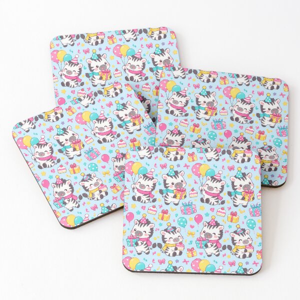 Item preview, Cute Kawaii Birthday Zebras with Party Hats and Balloons Pastel Pattern designed and sold by Soft Berry Studio.