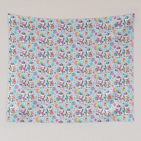 Item preview, Cute Kawaii Birthday Zebras with Party Hats and Balloons Pastel Pattern designed and sold by Soft Berry Studio.