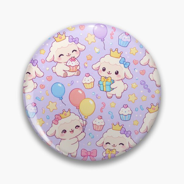 Item preview, Cute Kawaii Birthday Sheep with Crowns and Cupcakes Pastel Pattern designed and sold by Soft Berry Studio.