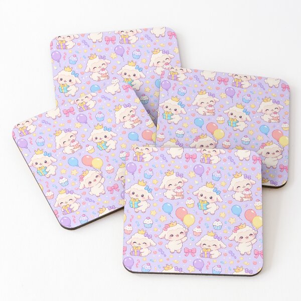 Item preview, Cute Kawaii Birthday Sheep with Crowns and Cupcakes Pastel Pattern designed and sold by Soft Berry Studio.