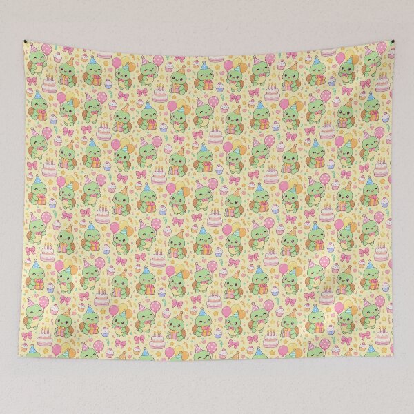 Item preview, Cute Kawaii Birthday Turtles with Party Hats and Balloons Pastel Pattern designed and sold by Soft Berry Studio.