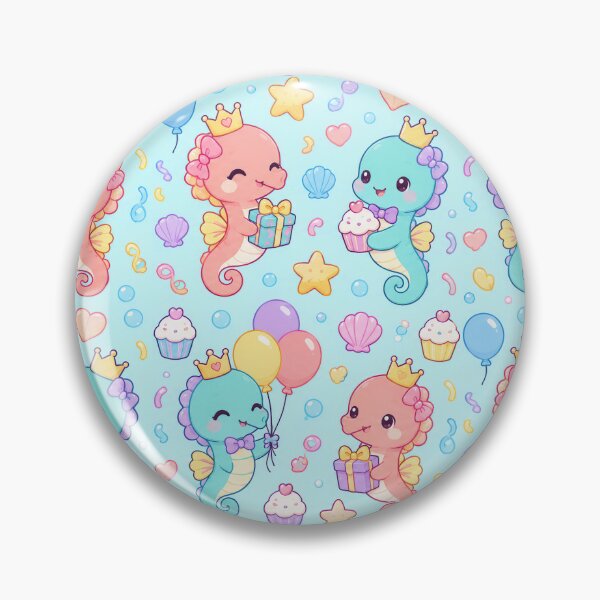 Item preview, Cute Kawaii Birthday Seahorses with Crowns and Balloons Pastel Pattern designed and sold by Soft Berry Studio.