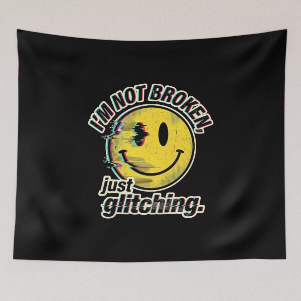 Item preview, I'm Not Broken Just Glitching Smiley Shirt designed and sold by CerealBoxInk.