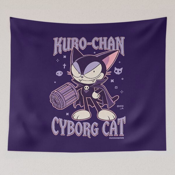 Item preview, Curo Chan Cyborg Cat Vampire: Spooky Goth Anime Cat with Cape & Fangs designed and sold by CuteKats.