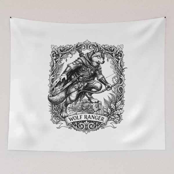 Item preview, Wolf Ranger Archer Dotwork Tattoo Fantasy Art designed and sold by NikmaArt.