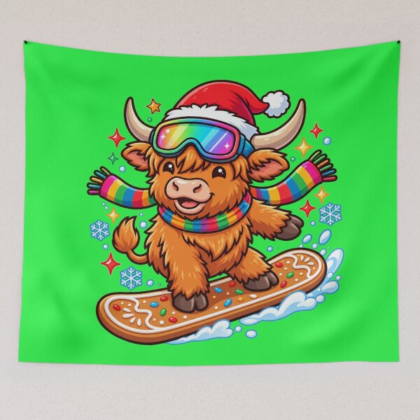 Item preview,  Christmas Highland Cow Snowboarding – Gingerbread Winter Adventure designed and sold by JanRizz.