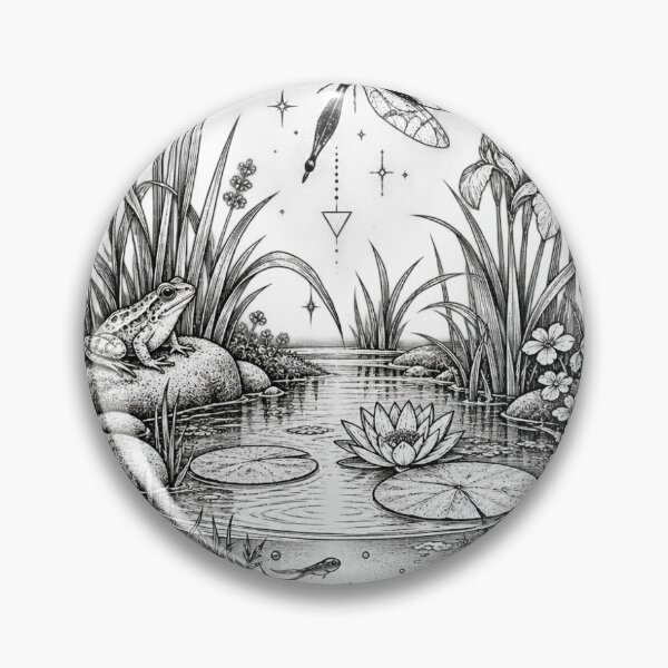 Item preview, Pond biotope with dragonfly, frog and plants designed and sold by Selbstversorgung und Wildpflanzen Design.