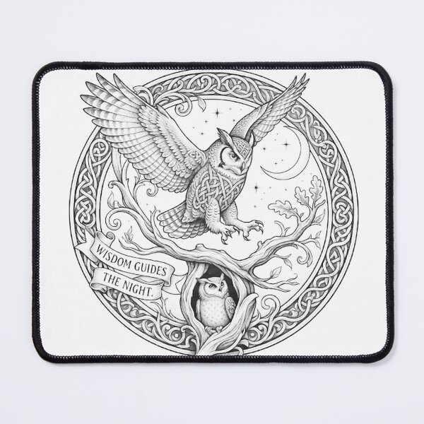 Item preview, Wisdom Guides the Night Owl in Flight Celtic Tattoo designed and sold by NikmaArt.