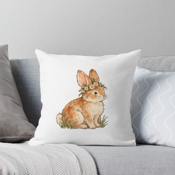 Item preview, Cute Cottagecore Bunny with Flower Crown Watercolor Art designed and sold by Jessie's Palette.