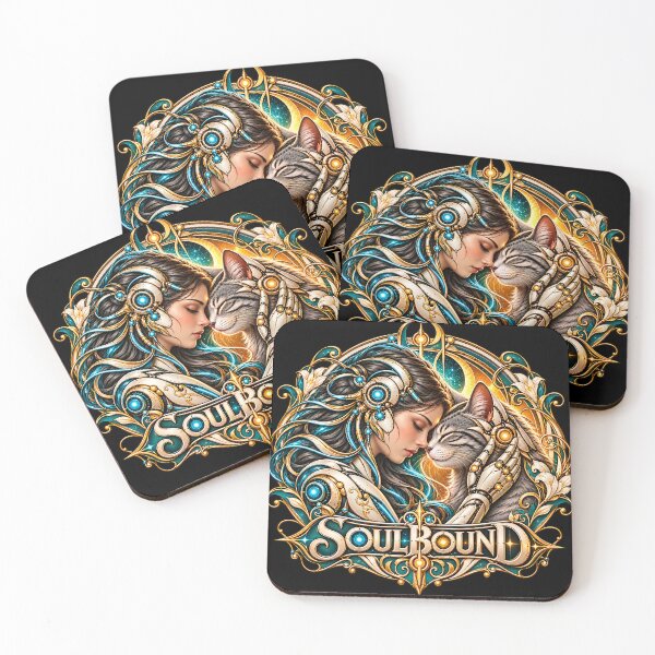Item preview, Soulbound – Cyberpunk Woman & Cat Art Nouveau Illustration designed and sold by thirtyonestars.