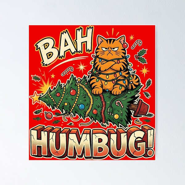 Item preview, Bah Humbug Grumpy Cat Christmas Tee designed and sold by CerealBoxInk.