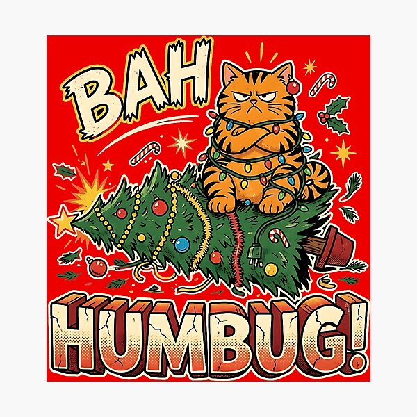 Item preview, Bah Humbug Grumpy Cat Christmas Tee designed and sold by CerealBoxInk.
