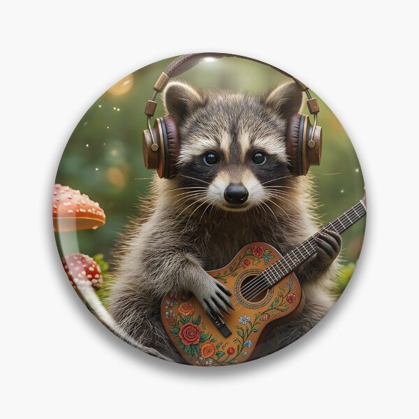 Item preview, Cute raccoon playing guitar and wearing headphones in an enchanted forest designed and sold by homydesign.