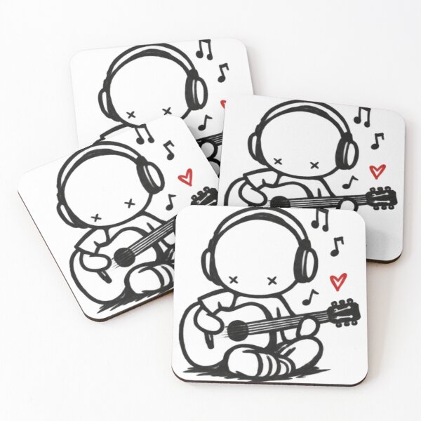 Item preview, Cute Music Lover Doodle Playing Guitar – Headphones Cartoon Art designed and sold by musicman13.