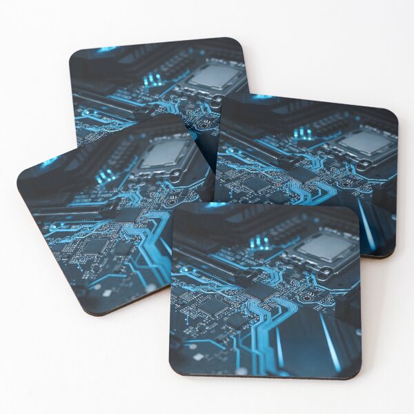 Item preview, Modern computer motherboard circuit board with glowing blue traces designed and sold by homydesign.