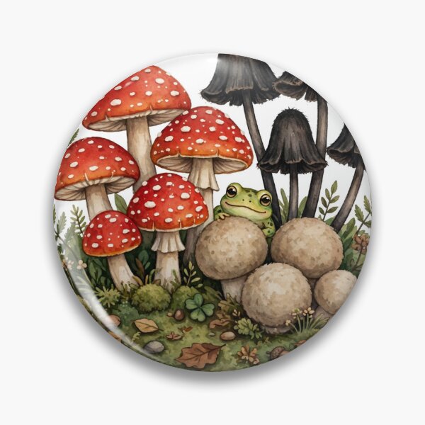 Item preview, Goblincore Mushroom Cluster Forest Floor Frog designed and sold by Funky Mobile Studio.