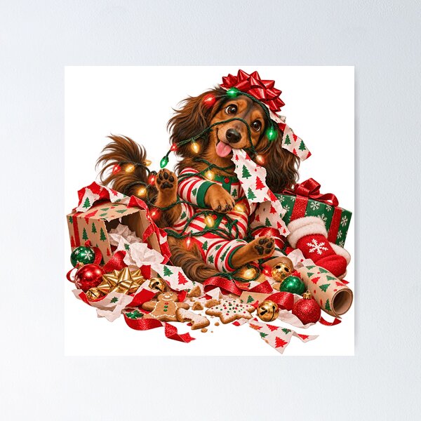 Item preview, Festive Dachshund Gifts and Lights Sticker designed and sold by Drip stamp.