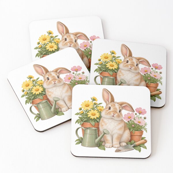 Item preview, Rabbit Gardener with Flowers and Watering Can designed and sold by BYMK.