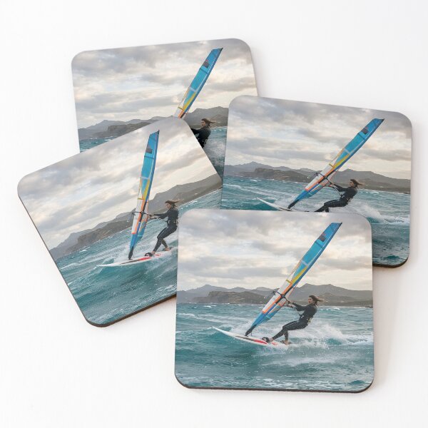 Item preview, Dynamic windsurfing action on rough ocean waves with coastal cliffs designed and sold by homydesign.